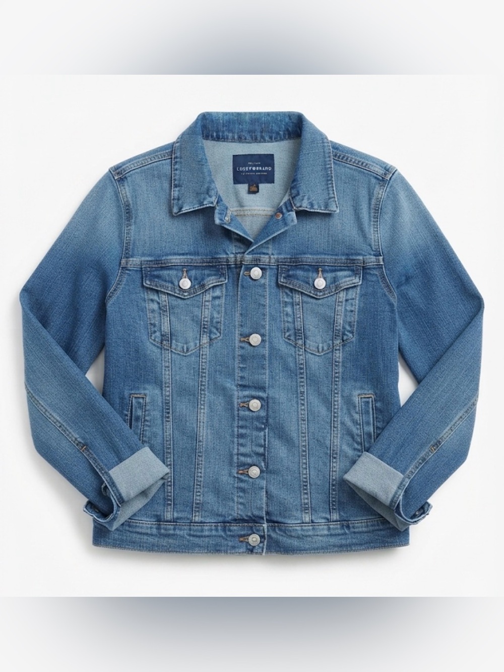 Lucky Brand Women's Blue Denim Tomboy Trucker Jacket Size L Medium Wash